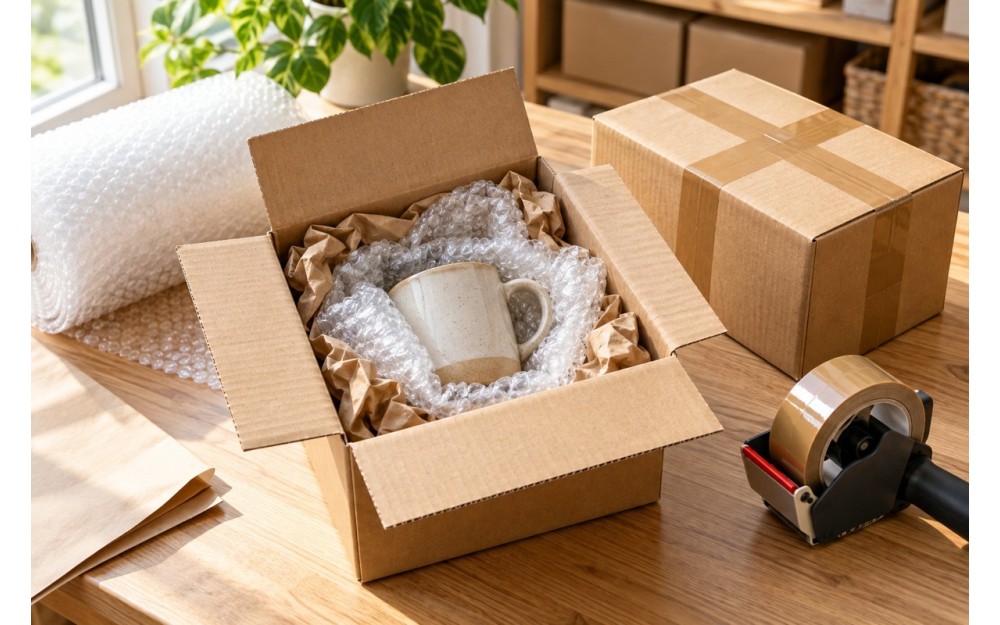 Cara Bungkus Barang Dengan Selamat: Kotak Karton, Bubble Wrap & Pita Pelekat